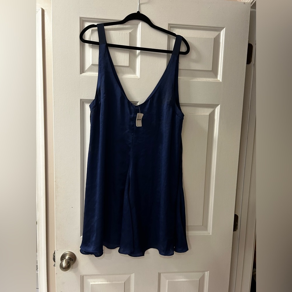 Free people silk navy blue slip dress size large NWT